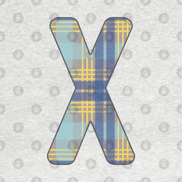 Monogram Letter X, Blue, Yellow and Grey Scottish Tartan Style Typography Design by MacPean